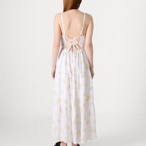 Hollister Co. EMEA BARE Maxi dress lemons size Medium White/Yellow Nwt in pkg - Picture 3 of 8